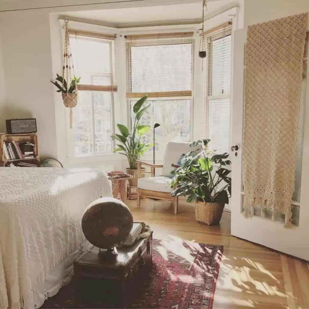 Use plants to create a wabi sabi bedroom interior