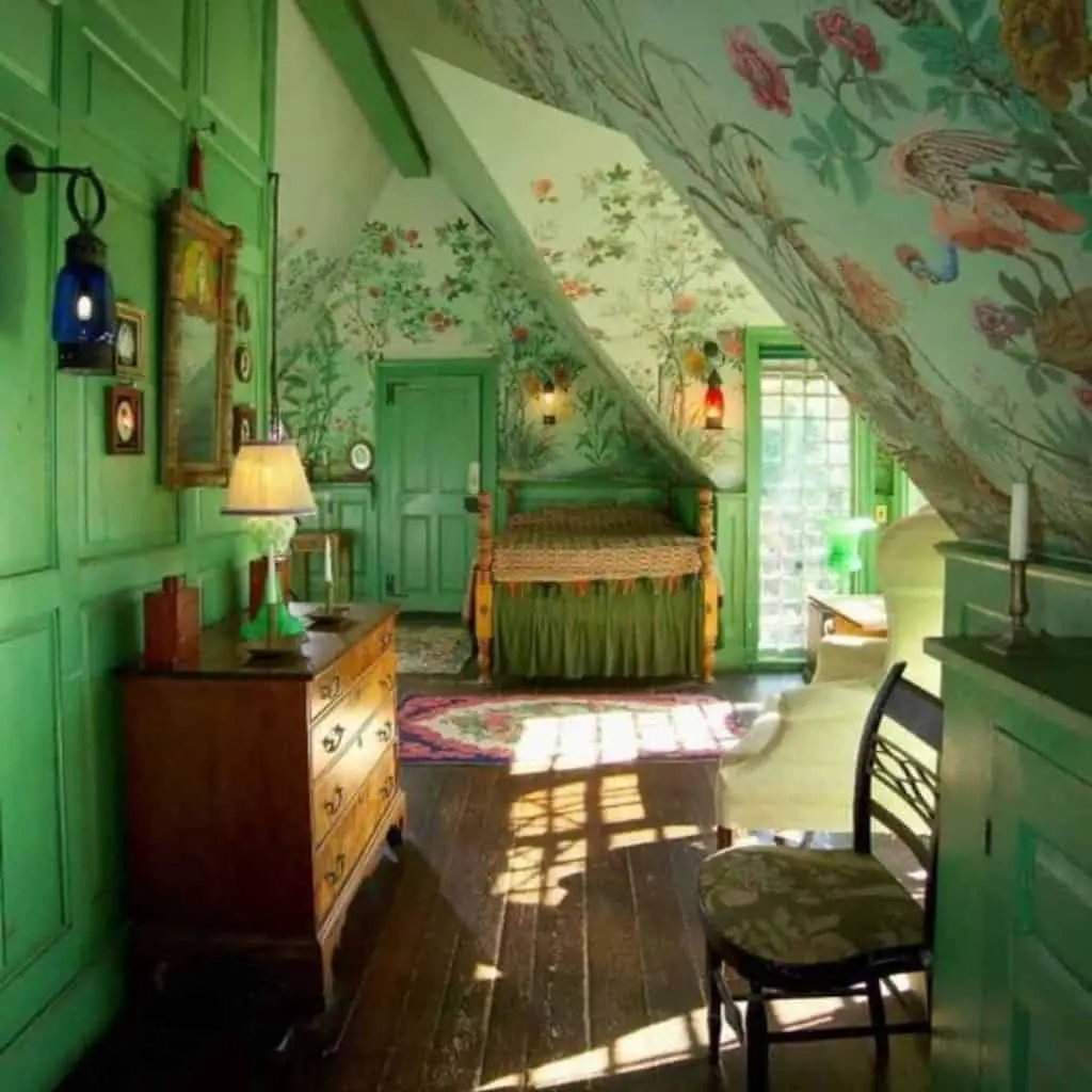 Studio Ghibli aesthetic green bedroom